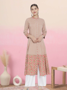 Kurti Anarkali con estampado floral de rayón, tela suave, ajuste cómodo, elegante para uso diario, estilo tradicional indio. - Product Image 3