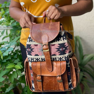 Nouveaux sacs à dos en cuir jacquard faits à la main de style bohème occidental vintage, sacs à cordon en cuir véritable Klim cousus à la main, style indien - Product Image 2