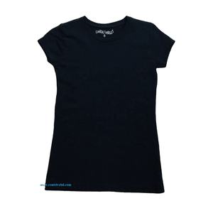 Camiseta informal de algodón 100% para mujer, camiseta individual de 160 Gsm, cuello redondo, manga corta, negra con decoración de logotipo, camiseta de talla grande para mujer - Product Image 1