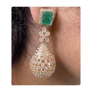 Pendientes de diseñador hechos en oro de 14kt con diamantes naturales Vs Si con emlard verde Pendientes de joyería de moda para mujer Joyería de moda - Product Image 1