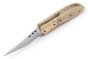 Damascus Stainless Steel Drop Point Folding <b>Knife</b> Back Lock Bone Handle Leather Sheath for <b>Pocket</b> <b>EDC</b> Hunting Camping ODM OEM - Product Image 4