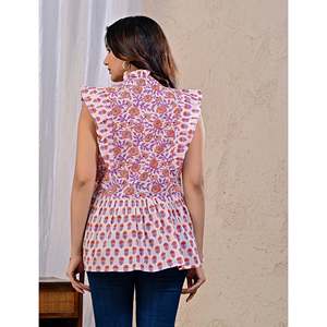 Top de Algodón Estampado Blanco y Naranja con Característica Transpirable - Product Image 6