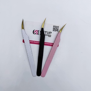 Pince à épiler isolante en acier inoxydable Getup Brosons Impex pour extensions de cils, revêtement en poudre de différentes couleurs, pointe dorée, logo personnalisé - Product Image 5