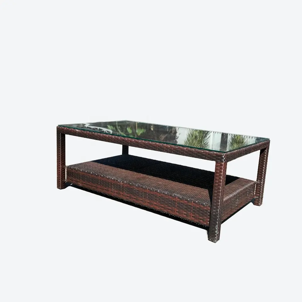 PRSF-092 Outdoor coffee table rattan wicker furniture Garden Patio Table with Tempered Glass