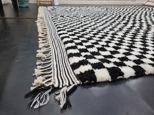 Alfombras Aubusson de lana hechas a mano anudadas a mano de tamaño extra grande de 8x10 pies, alfombra a cuadros para sala de estar - Product Image 3