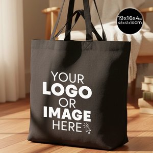 Personalized Black Cotton Shopping Tote <b>Bag</b> Long <b>Medium</b> 19 16 4 Inches 48 41 10 Screen Letter Heat Transfer Advertising - Product Image 1