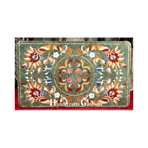 Mesa con incrustaciones de mármol verde de forma rectangular con decoración de comedor Propósito Calidad estándar Hermoso diseño de incrustaciones de mesas - Product Image 1