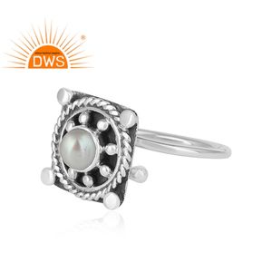 Anillo Apilable de Plata de Ley 925 Oxidada con Perlas Naturales, el Más Vendido, Fabricante de Joyería - Product Image 3