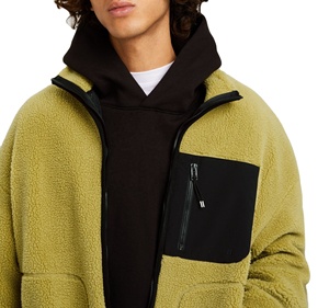 Custom <b>Men's</b> Plus Size Casual Winter Warm Solid Front Logo Fleece Loose Outdoor Windproof Stand <b>Sherpa</b> <b>Jacket</b> <b>Men</b> with Zipper - Product Image 3