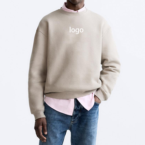 Style de mode hommes sweats à capuche poids lourd col rond grande taille à manches longues coton couleur unie pull sweat - Product Image 1