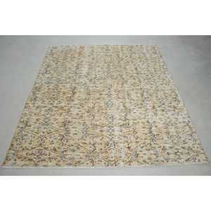 Tapis turc vintage, tapis de sol 5,4x6,3 pieds, tapis en laine jaune et noir à pois - Product Image 1