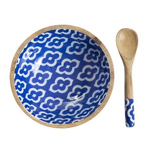 Round Wooden Printed Bowl For Salad And Snacks Traditional Printed Wooden Bowl For Rustic Kitchen Bowl For Home Decoration - Product Image 2