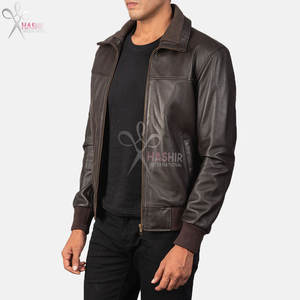 Chaqueta Bomber de Cuero Marrón para Hombre, Cuero Genuino Premium, Estilo Clásico de Piloto, Cierre de Cremallera, Ropa de Calle Informal, Prenda Exterior de Lona al por Mayor - Product Image 3