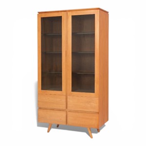 Librería de Almacenamiento Duradera y Ecológica de Madera de Teca Maciza con Puerta de Vidrio, Estilo Contemporáneo, para Sala de Estar, Oficina en Casa, Dormitorio y Muebles Escolares - Product Image 1