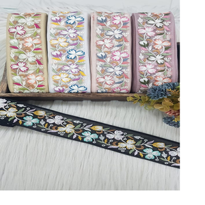 custom made floral designed embroidered thread work <b>laces</b> with multi coloured options in sequins embroidery in 2 inch width - Product Image 1