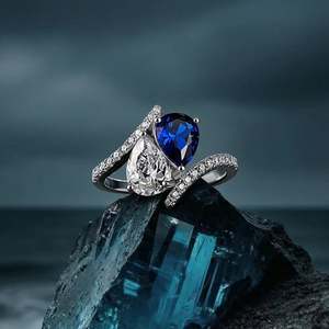 Bague de fiançailles Jeulia Toi Et Moi avec diamant taille poire, plaqué rhodium 14K sur platine - Product Image 3