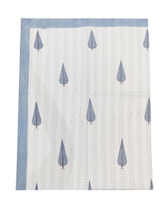 Traditional Style Queen Kantha Quilt Organic Cotton Hand-Block Printed Tropical Palm Tree <b>Bed</b> <b>Cover</b> Blue <b>White</b> for Home Hotels - Product Image 4