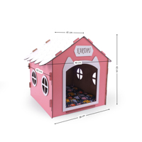 Gepersonaliseerde MDF hondenhuis met logo print, decoratieve binnenhuisdierenverblijf voor kleine dieren, roze, opvouwbaar, modern, lichtgewicht, 2kg