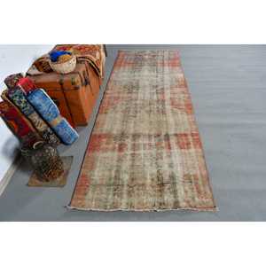 3.1x8.8 ft <b>Runner</b> Turkish Vintage Rug, <b>Red</b> Striped Wool Rug - Product Image 1
