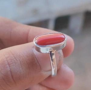 Coral rojo Plata de Ley 925 hecho a mano diseño ovalado rojo forma anillo de Coral rojo regalo de aniversario anillo de promesa Boho declaración joyería - Product Image 3