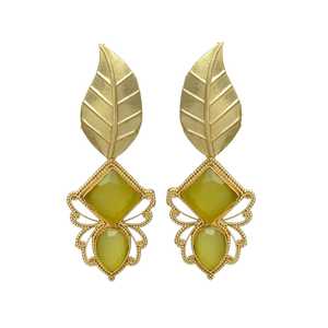 Recién llegado, chapados en oro pendientes largos, hermoso diseño clásico, Peridoto, piedras preciosas hidro y pendientes largos de hoja, Pendientes colgantes - Product Image 1