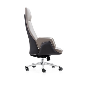 Chaise de bureau de luxe moderne ergonomique à dossier croisé, réglable en hauteur, avec base en acier inoxydable et aluminium, pivotante et inclinable en cuir véritable - Product Image 3