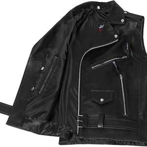 Venta al por mayor de logotipo personalizado para hombre en blanco de cuero de moto chaleco cremallera diseño de alta calidad transpirable chaqueta de cuero de invierno - Product Image 3