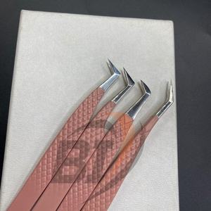 Pince à épiler professionnelle d'extension de cils testée à la main en acier inoxydable enduit de poudre de pêche marque privée durable et personnalisée - Product Image 2