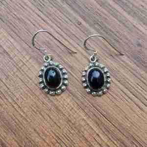 Antique Silver Earring with Genuine Black Onyx Cabochon 925 Sterling Handmade Fine Bohemian Wedding and Party Gift for Her - Product Image 5