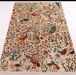 Tapis noué à la main de paon tribal de haute qualité 5x7 pour la maison hôtels salon hôtels et restaurants tapis brodé - Product Image 4