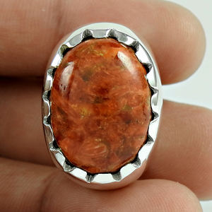 Anillo de aspecto clásico con forma ovalada de piedra preciosa de Coral de Taiwán Natural, joyería hecha a mano bohemia de plata maciza 925, fabricante a granel - Product Image 2