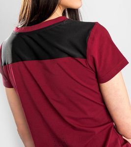 T-shirt personnalisé pour femme, col en V, uni, anti-rétrécissement, manches courtes, couleur bordeaux, vêtements de sport avec logo, 100% coton, pour le fitness et les vêtements décontractés - Product Image 6