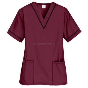 Tops quirúrgicos con cuello en V y 3 bolsillos para mujer, uniforme de Enfermería Médica elástico de manga corta, uniformes de Hospital para mujer - Product Image 3