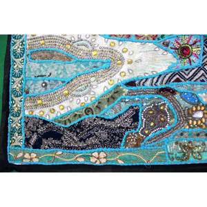 Indian Bohemian <b>Wall</b> Hanging Embroidered Tapestry Handmade Christmas Halloween Abstract Fabric for Outdoor <b>Wall</b> <b>Decor</b> Turquoise - Product Image 3