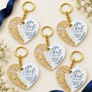 Llavero de Resina Epoxi con Corazón Personalizado, con Iniciales y Fecha en Lámina Dorada, Regalos de Boda, Compromiso, Aniversario, Regalos de Agradecimiento para Invitados - Product Image 3