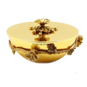 Look magnifique entièrement plaqué or de haute qualité en métal de qualité supérieure fait de feuilles bol de décoration de table à texture martelée de concepteur - Product Image 2