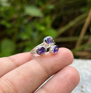 Belle bague en améthyste naturelle en argent Sterling 925 bohème délicat minimaliste déclaration bijoux de mariage pour les fiançailles de mariage - Product Image 1
