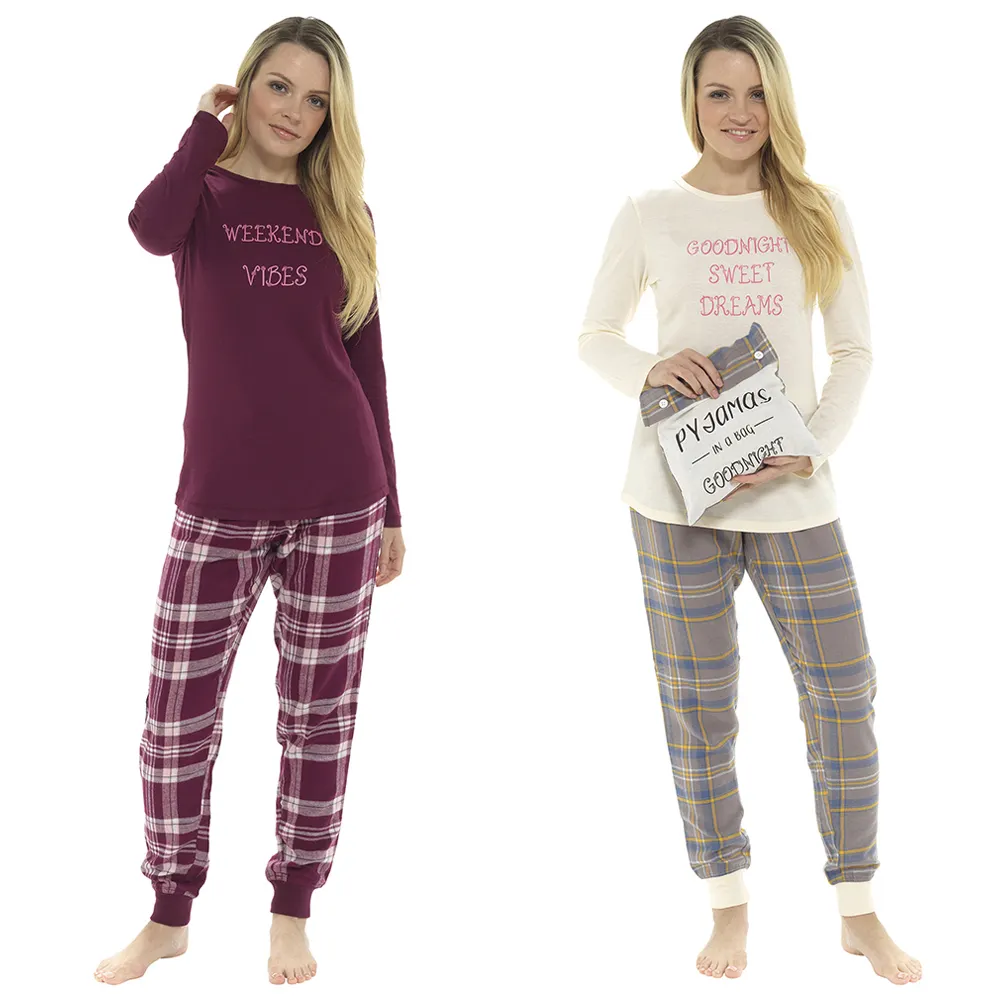 Pigiama da donna Plus Clothes Ladies flanella Cotton Home Wear Suit autunno inverno pigiama Plaid Print Sleep Tops