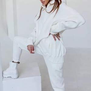 Chándal en blanco con bolsillo lateral, chándal de 100% algodón para mujer, Sudadera con capucha, conjunto de Jogger, estampado transpirable para adultos para invierno - Product Image 1