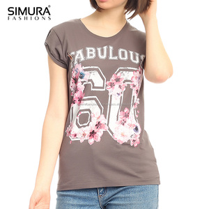SIMURA FASHIONS Camiseta de Algodón para Mujer, Estampado Personalizado, Cuello Redondo, Manga Corta, Estilo Casual, Corte Regular, Talla Adulto - Product Image 1