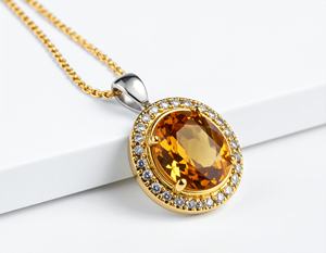 Collar con Colgante de Piedra de Plata de Ley 925 chapado en oro de 18 quilates de lujo simple para mujeres y niñas - Product Image 1