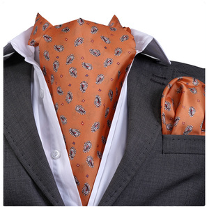Ensemble de pochettes de costume pour homme en satin 100% soie, motif Paisley orange, tissé, style formel, pour la saison printanière, avec motif Ascot imprimé - Product Image 1