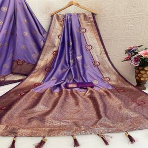 Sari de Seda Suave Banarasi VASTRA COTTAGE Kanchipuram con Pallu en Contraste, Sari de Seda Premium para Fiestas y Bodas - Product Image 6