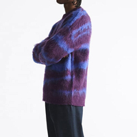 Pull en maille jacquard moelleux en mohair respirant pour homme, col rond, manches longues, coupe oversize, idéal pour l'hiver