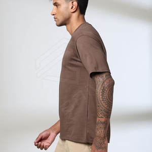 Precio al por mayor OEM ligero 100% algodón de gran tamaño nueva moda cuello redondo hombro caído hombres camisetas diseño en blanco - Product Image 5