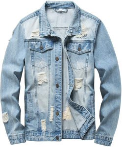 Ropa de talla grande para hombre, chaqueta vaquera para hombre, chaqueta vaquera desgastada teñida de negro para hombre, ropa informal de secado rápido rasgada - Product Image 3