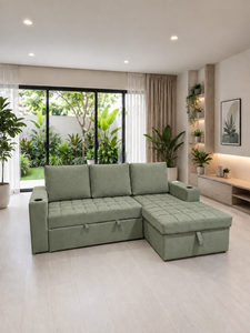 <b>Modern</b> L Shaped <b>Sofa</b> <b>Bed</b> Multibed Sage Upholstered Corner Sleeper Couch Tufted Fabric Living Room Furniture Villa Apartment - Product Image 2