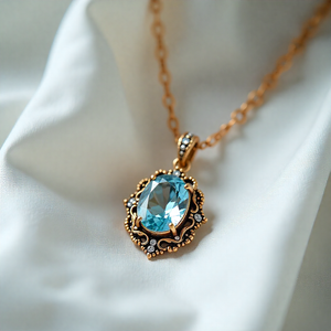 เครื่องประดับคริสตัลหินบำบัดแฟชั่นทำด้วยมือเงินแท้จี้โทแพซสีฟ้าธรรมชาติ - Product Image 3