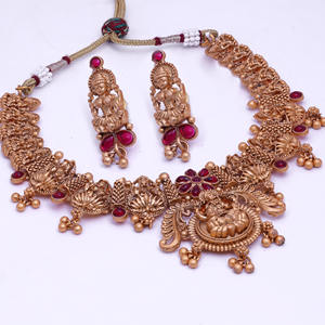 Colliers Temple de l'Inde du Sud, bijoux de festival plaqués mats, fournisseur de bijoux de mode personnalisés, exportation de bijoux d'imitation antiques. - Product Image 2