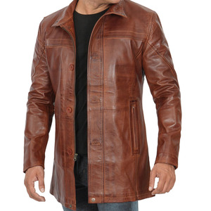 Stylish Men Leather Trench <b>Coat</b> Slim Fit Design Full Length Outerwear With Lapel And Button Leather Trench <b>Coat</b> - Product Image 2